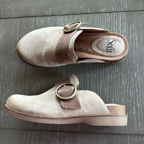 Sofft Beige and Brown Mules with Buckle - Picture 1 of 12